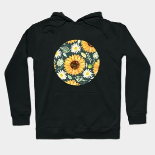 Sunflowers and Daisies | Watercolor | Green | Pattern Hoodie